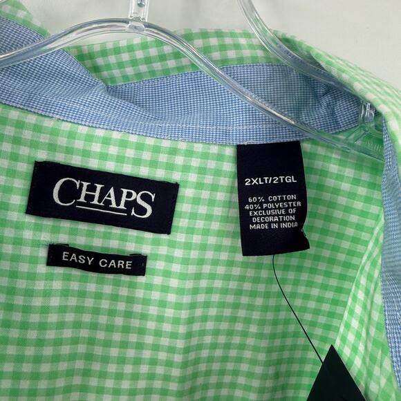 NWT Chaps Green Check Easy Care Button Front Long Sleeve Shirt Men's Size 2XLT - Picture 6 of 10